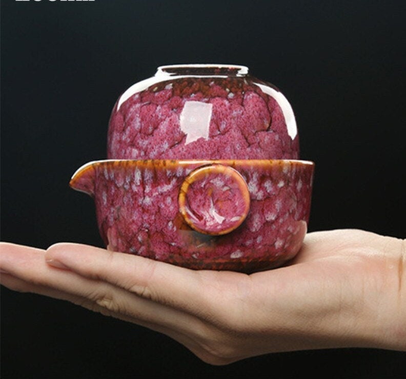 Keramisk Gaiwan Set kuai ke Teaset Camping Kung Fu Teaset 1 Teapot 1 Kopp Reseteapot Kaffekopp Vattenmugg Kontorskanna Drickredskap