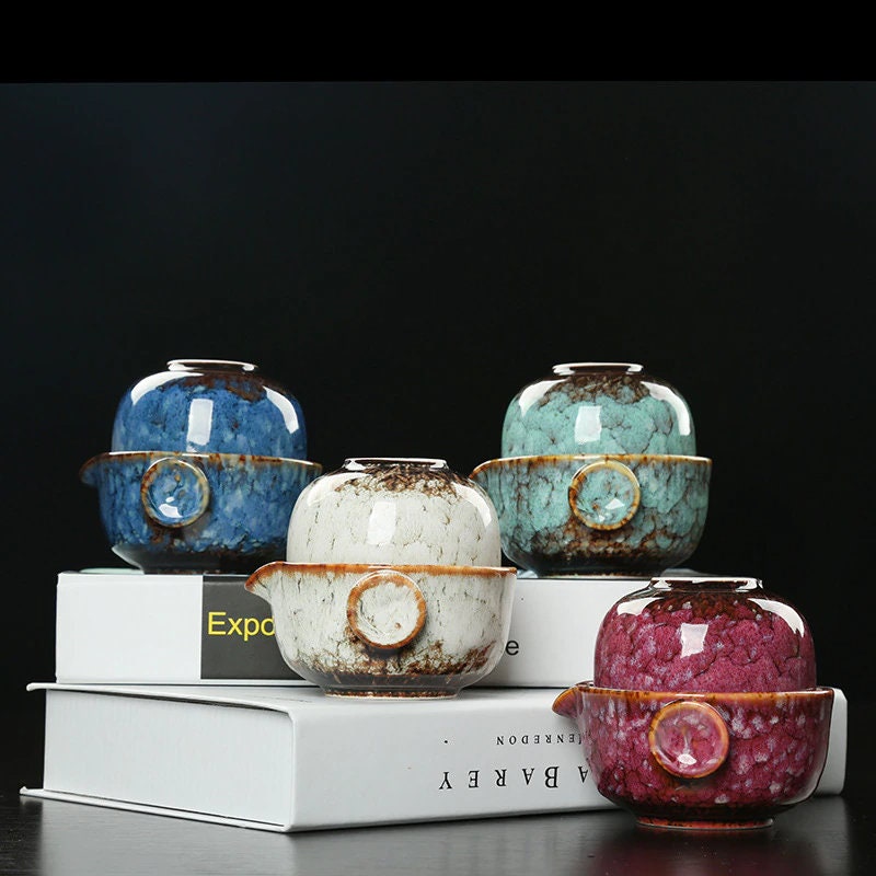 Keramisk Gaiwan Set kuai ke Teaset Camping Kung Fu Teaset 1 Teapot 1 Kopp Reseteapot Kaffekopp Vattenmugg Kontorskanna Drickredskap