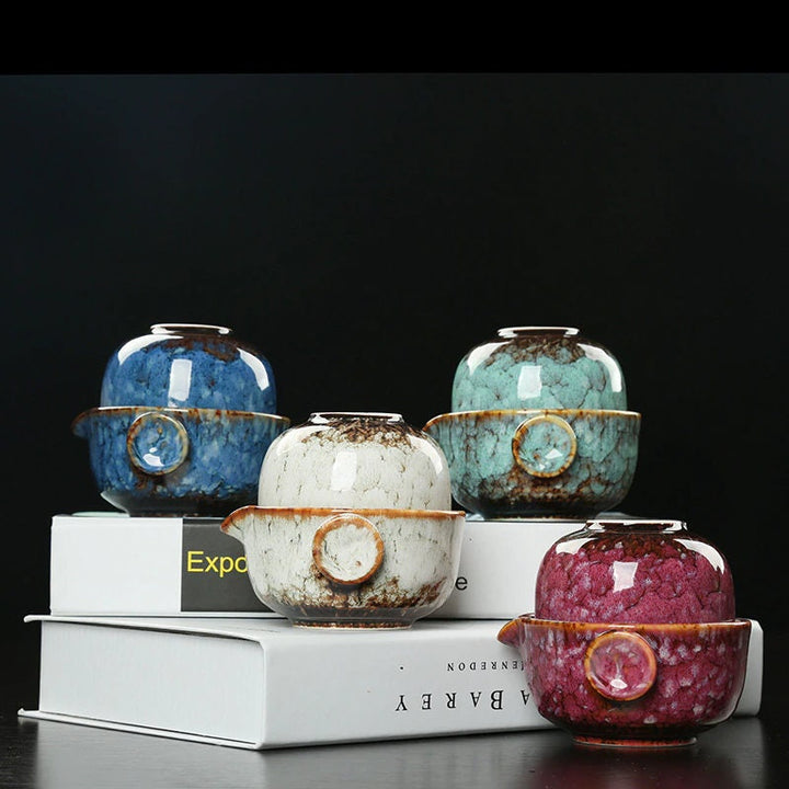 Keramisk Gaiwan Set kuai ke Teaset Camping Kung Fu Teaset 1 Teapot 1 Kopp Reseteapot Kaffekopp Vattenmugg Kontorskanna Drickredskap