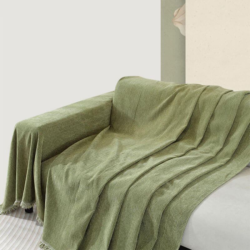 Chenillefilt Herringbone Fringed Sofföverdrag