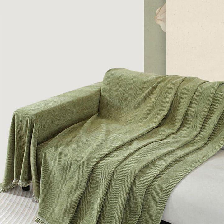 Chenillefilt Herringbone Fringed Sofföverdrag