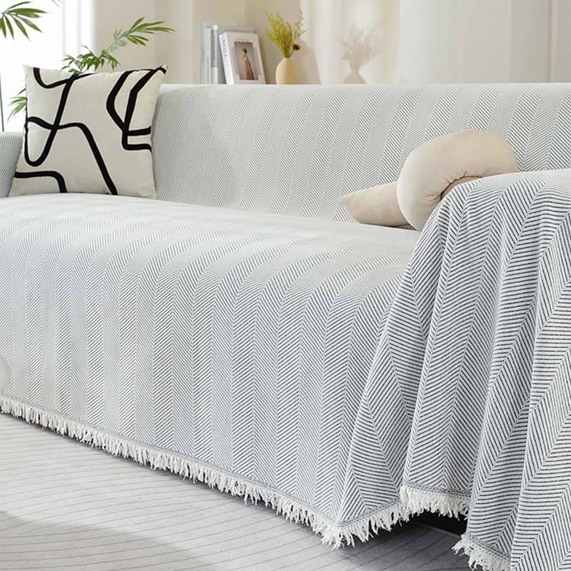 Chenillefilt Herringbone Fringed Sofföverdrag