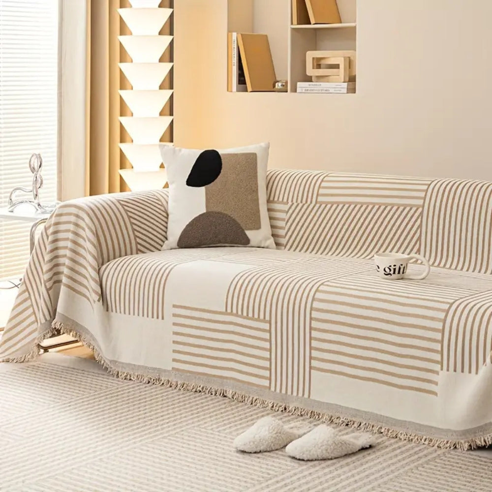 Chenille Randig Fringed Sofföverdrag