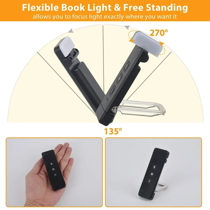 Klipplampa för böcker, USB-uppladdningsbar läslampa med timer, portabel LED-bokmärkeslampa för sängbord och skrivbord