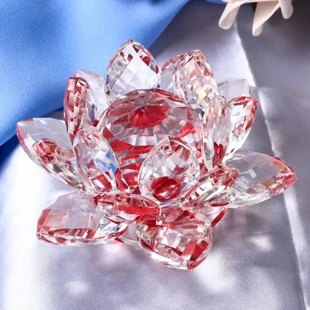 Kristall Lotusblomma Figur Hem Bröllopsdekoration Glas Konst Samling Pappersvikt Kontorsbord Smycken Souvenir Gåvor