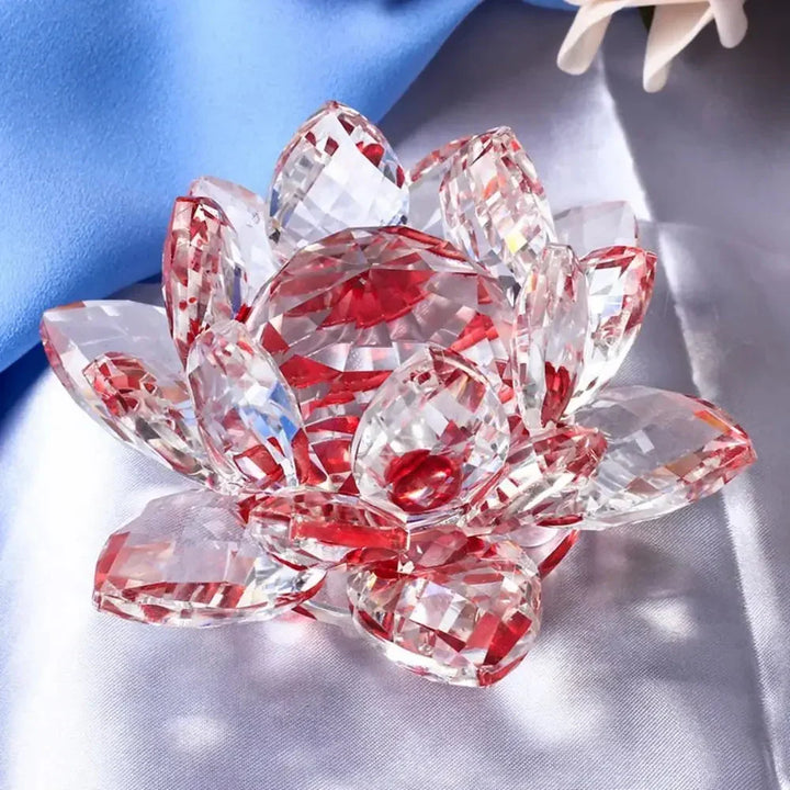 Kristall Lotusblomma Figur Hem Bröllopsdekoration Glas Konst Samling Pappersvikt Kontorsbord Smycken Souvenir Gåvor