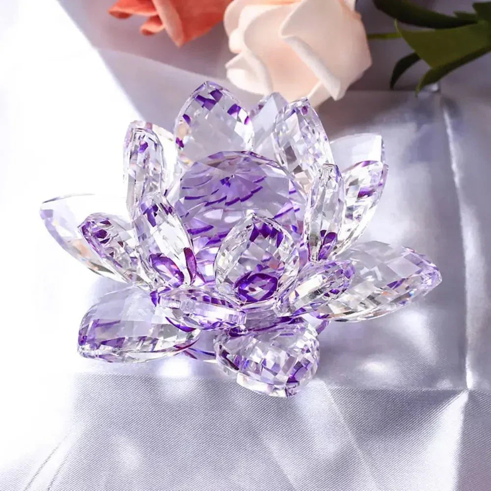 Kristall Lotusblomma Figur Hem Bröllopsdekoration Glas Konst Samling Pappersvikt Kontorsbord Smycken Souvenir Gåvor