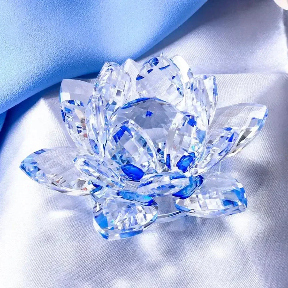 Kristall Lotusblomma Figur Hem Bröllopsdekoration Glas Konst Samling Pappersvikt Kontorsbord Smycken Souvenir Gåvor