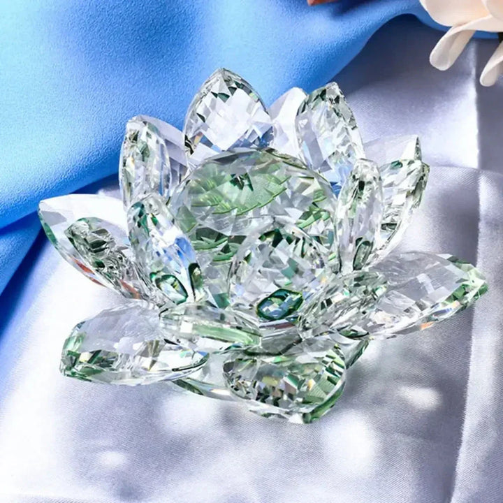 Kristall Lotusblomma Figur Hem Bröllopsdekoration Glas Konst Samling Pappersvikt Kontorsbord Smycken Souvenir Gåvor