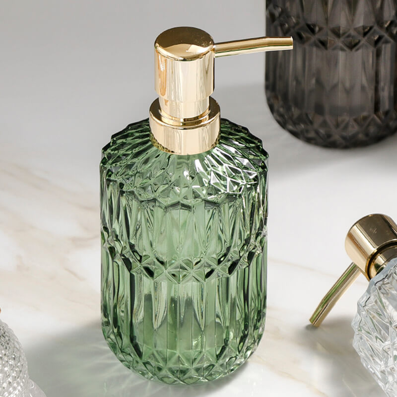 Glas tvålpump med diamantmönster