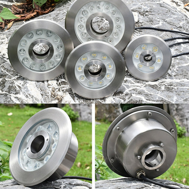 12W Landskapsfärgändrande Ring LED Rostfritt Stål Underwater Spotlight (färgglad)