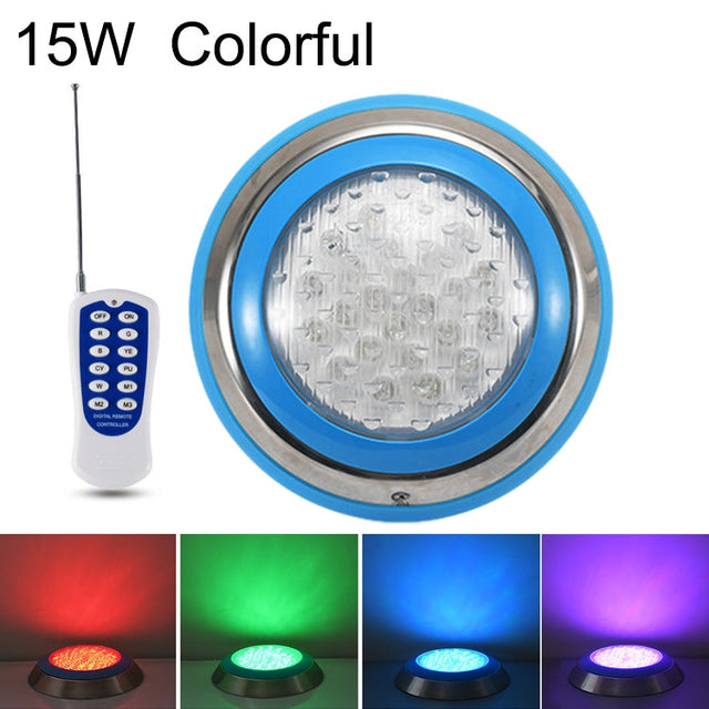 15W LED Rostfritt Stål Väggmonterad Poolbelysning Landskapsbelysning Underwater Light (färgat ljus + fjärrkontroll)