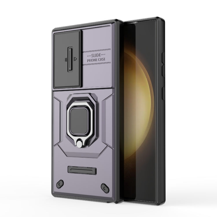 För Samsung Galaxy S24 Ultra 5G Sliding Camshield TPU + PC Stötsäker Telefonfodral med Hållare (Lila)
