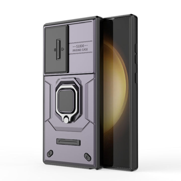 För Samsung Galaxy S24 Ultra 5G Sliding Camshield TPU + PC Stötsäker Telefonfodral med Hållare (Lila)