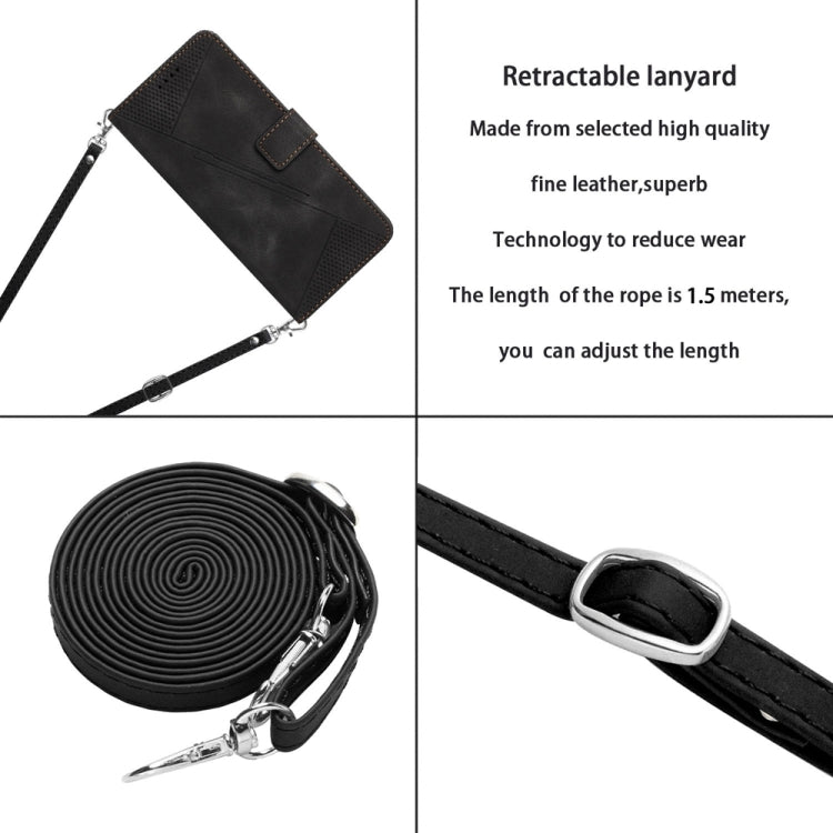 För iPhone 13 Pro Max Drömtriangel Läder Telefonfodral med Axelrem (Svart)