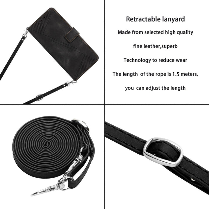 För iPhone 13 Pro Max Drömtriangel Läder Telefonfodral med Axelrem (Svart)