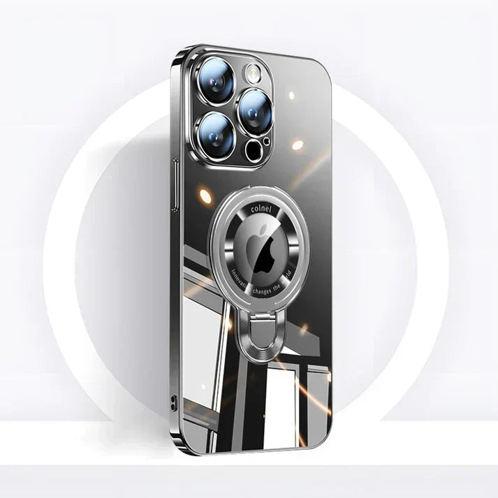 iPhone MagSafe-serien | Transparent elektropläterad roterande ställtelefonfodral