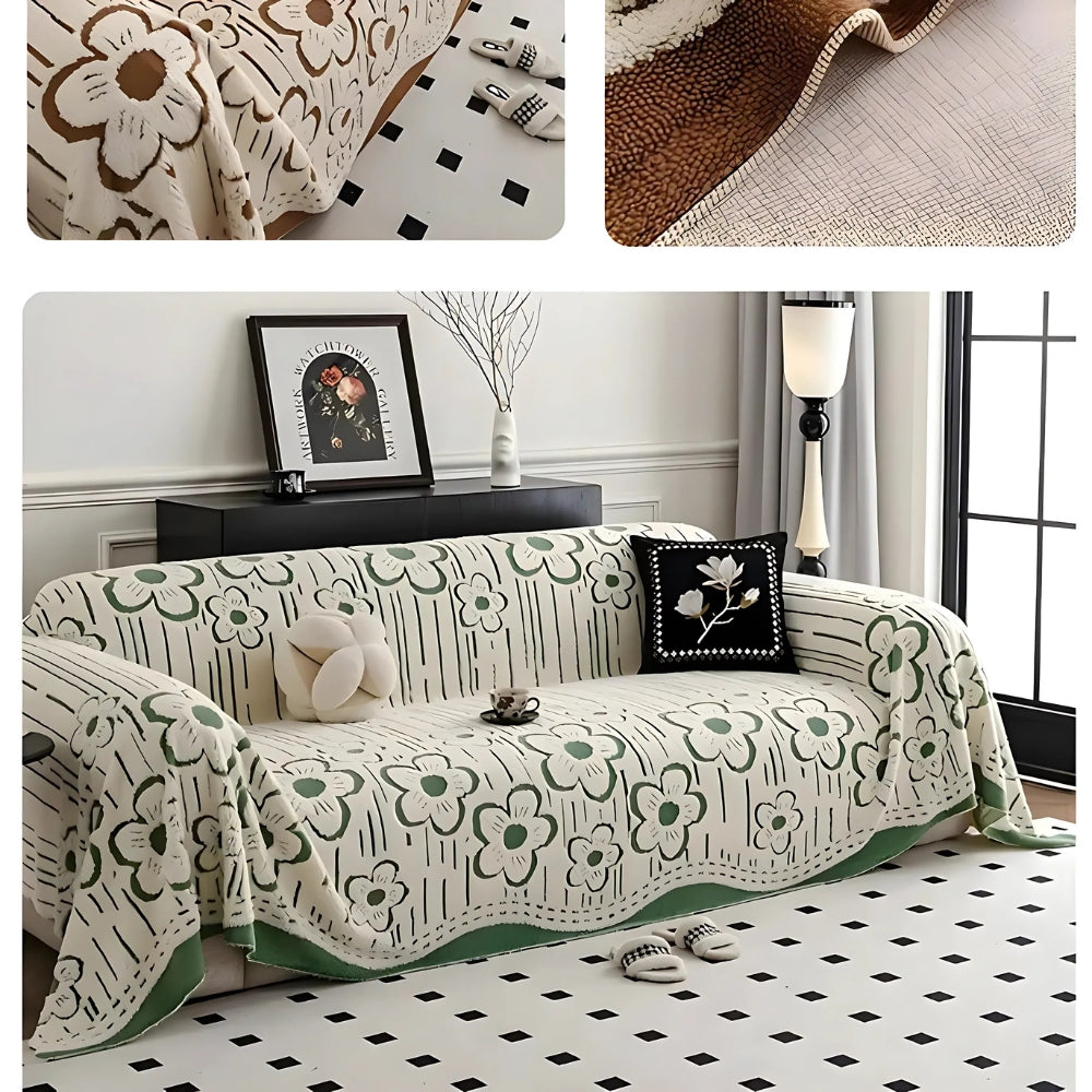 Broderad Blomma Mjuk Sofföverdrag