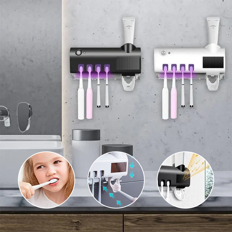 Smart UV-ljus sterilisator tandborsthållare, väggmonterad tandkräm dispenser
