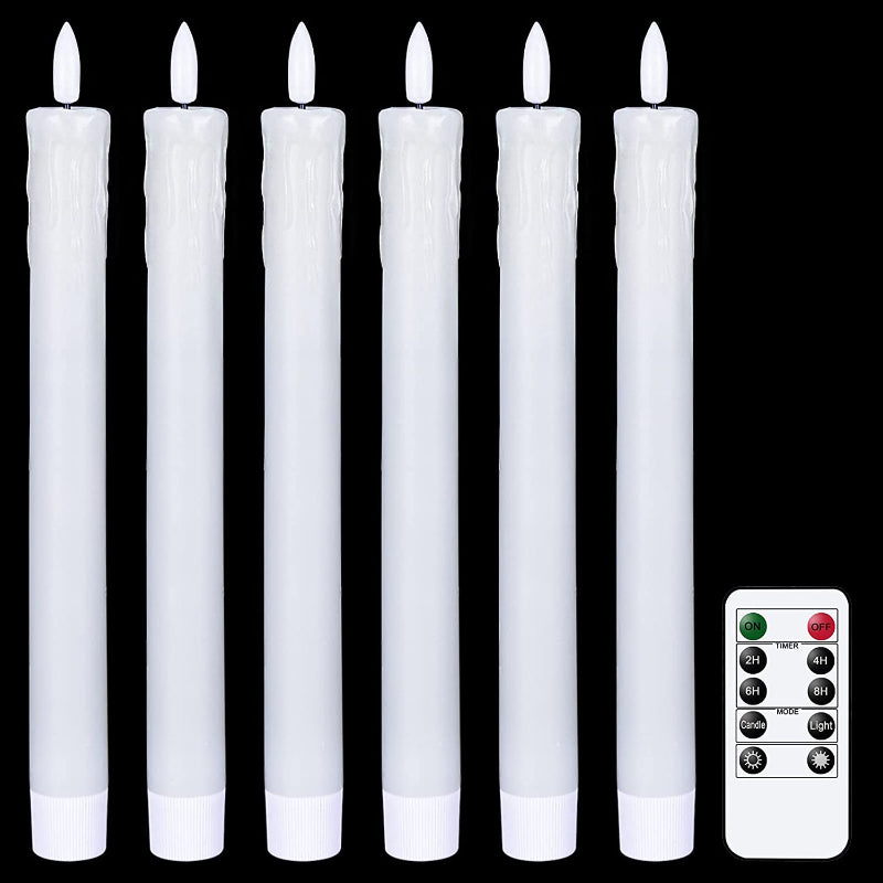 Flame-free, fladdrande ljusstakar med 2 fjärrkontroller och timer, äkta vax 3D-veke ljusfönsterljus batteridrivna, julhem bröllopsdekoration