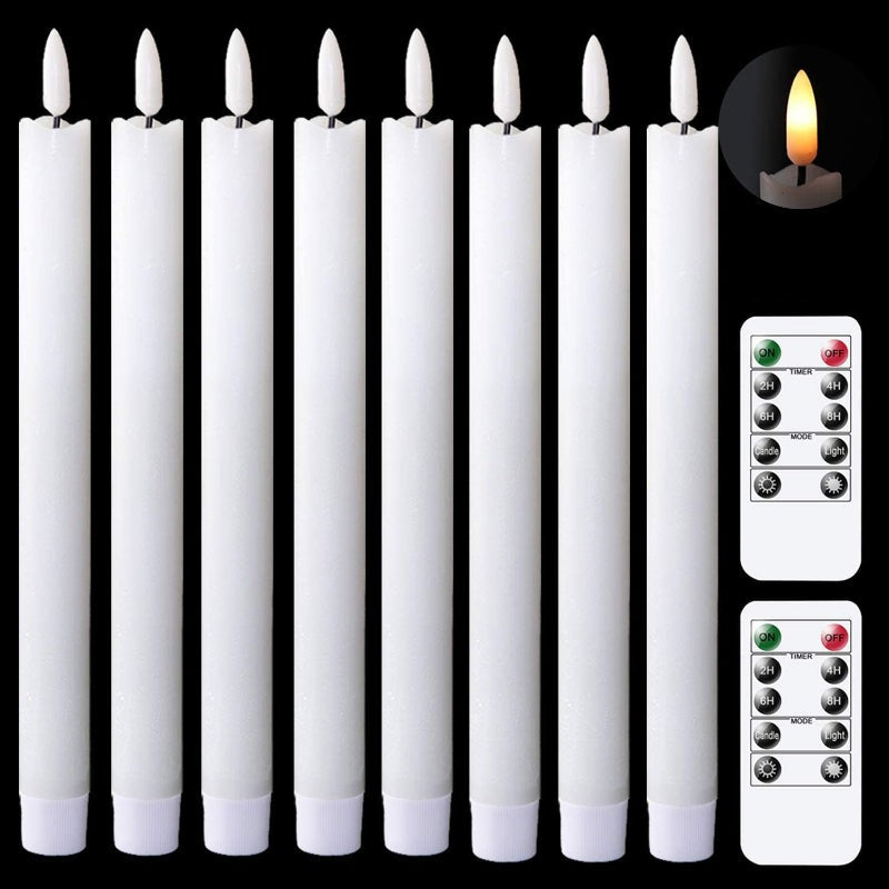 Flame-free, fladdrande ljusstakar med 2 fjärrkontroller och timer, äkta vax 3D-veke ljusfönsterljus batteridrivna, julhem bröllopsdekoration