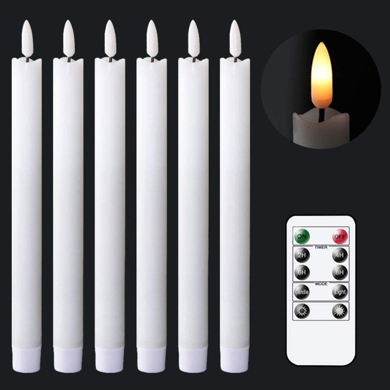 Flame-free, fladdrande ljusstakar med 2 fjärrkontroller och timer, äkta vax 3D-veke ljusfönsterljus batteridrivna, julhem bröllopsdekoration