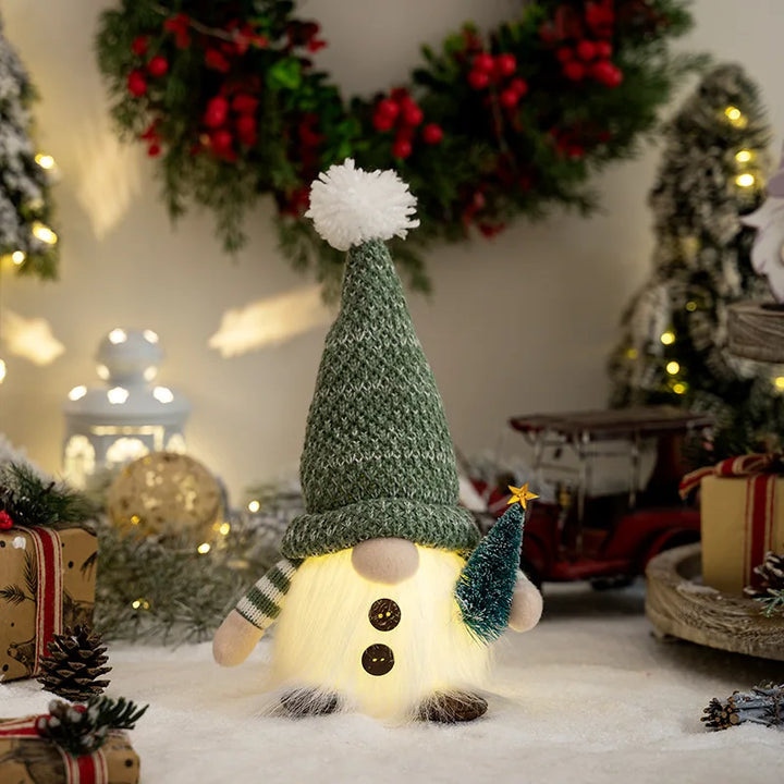 LED Jultomte | Stickad Design med Nattljus | Glödande Juldekoration | Varm &amp; Mysig