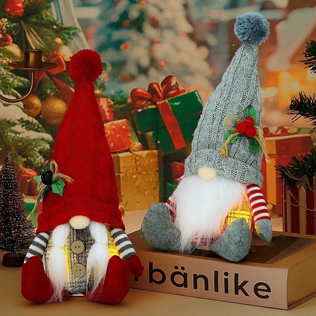 LED Jultomte | Stickad Design med Nattljus | Glödande Juldekoration | Varm &amp; Mysig