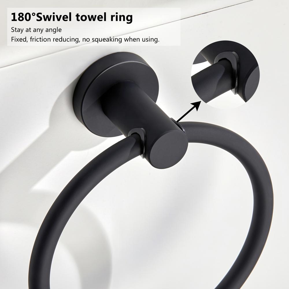 Handduksring i 304 rostfritt stål i krom, Rund enkel design, Svart, Europeiska badrumsaccessoarer, Rostfri