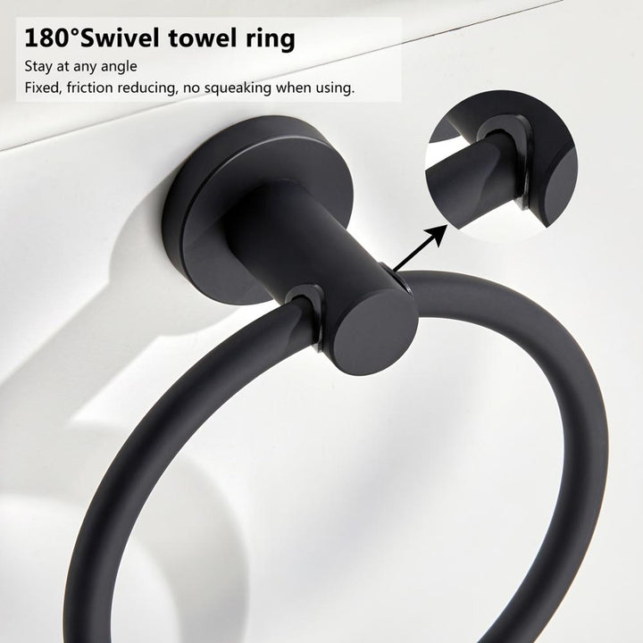 Handduksring i 304 rostfritt stål i krom, Rund enkel design, Svart, Europeiska badrumsaccessoarer, Rostfri