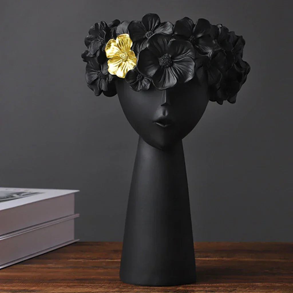 Nordisk Flickhuvud Blomvas Staty Blomvaser för Kontor Skrivbord Torkade Blommor Ornament Dekor Behållare
