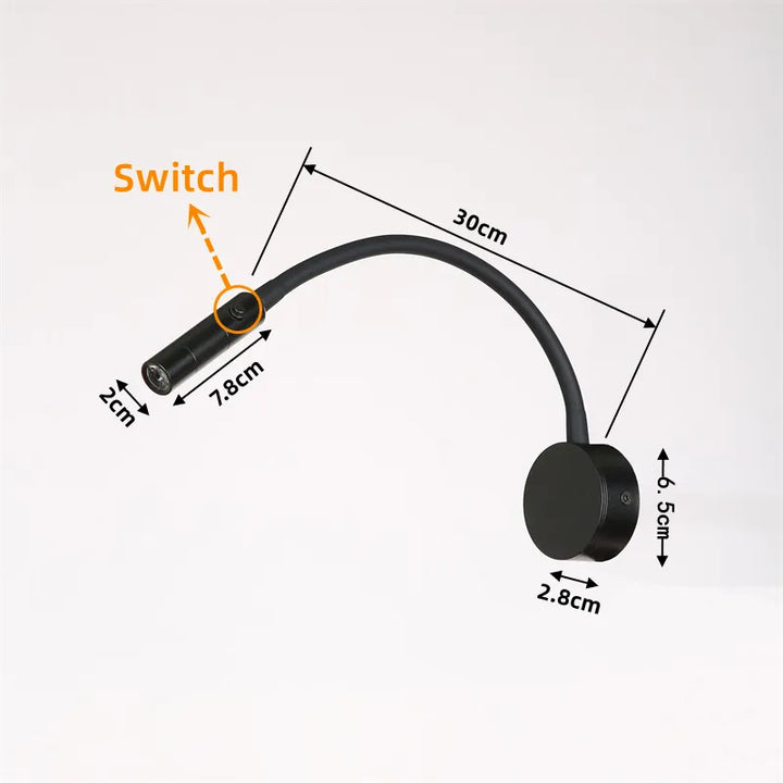 Modern flexibel LED-läslampa för vägg med strömbrytare för sovrum och kontor - 1W/3W