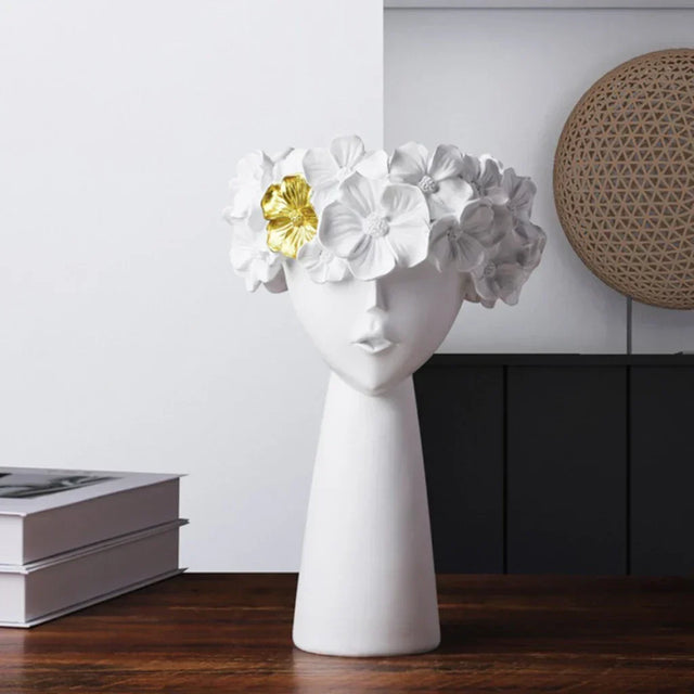 Nordisk Flickhuvud Blomvas Staty Blomvaser för Kontor Skrivbord Torkade Blommor Ornament Dekor Behållare