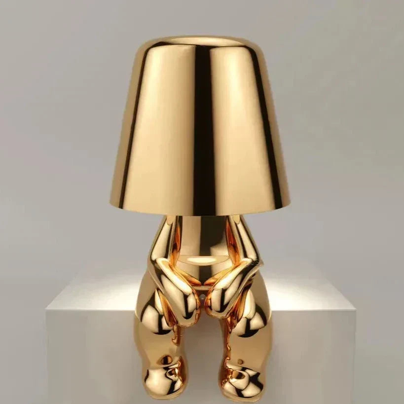 Golden Man LED Tänkande Bordslampa – Lekfull Nattduksbordslampa för Sovrum &amp; Dekor