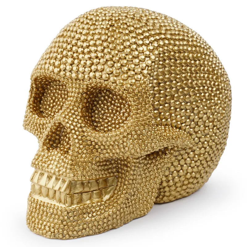 BUF Stor Silver/Guld Skalle Staty Resin Hantverk Dekorativa Ornament Halloween Dekoration Skulptur Hem Dekor Figurer