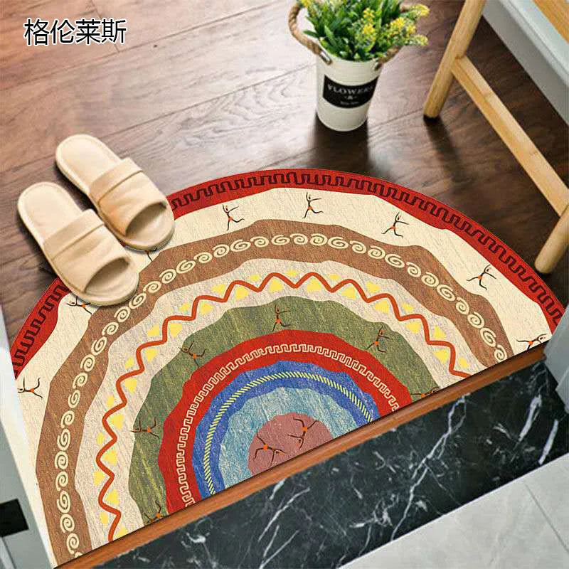 Bohemisk halkfri halvcirkelformad dörrmatta