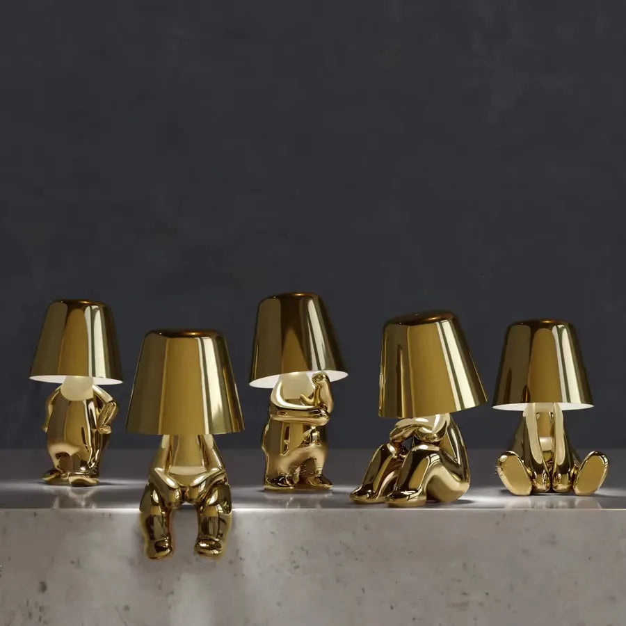 Golden Man LED Tänkande Bordslampa – Lekfull Nattduksbordslampa för Sovrum &amp; Dekor