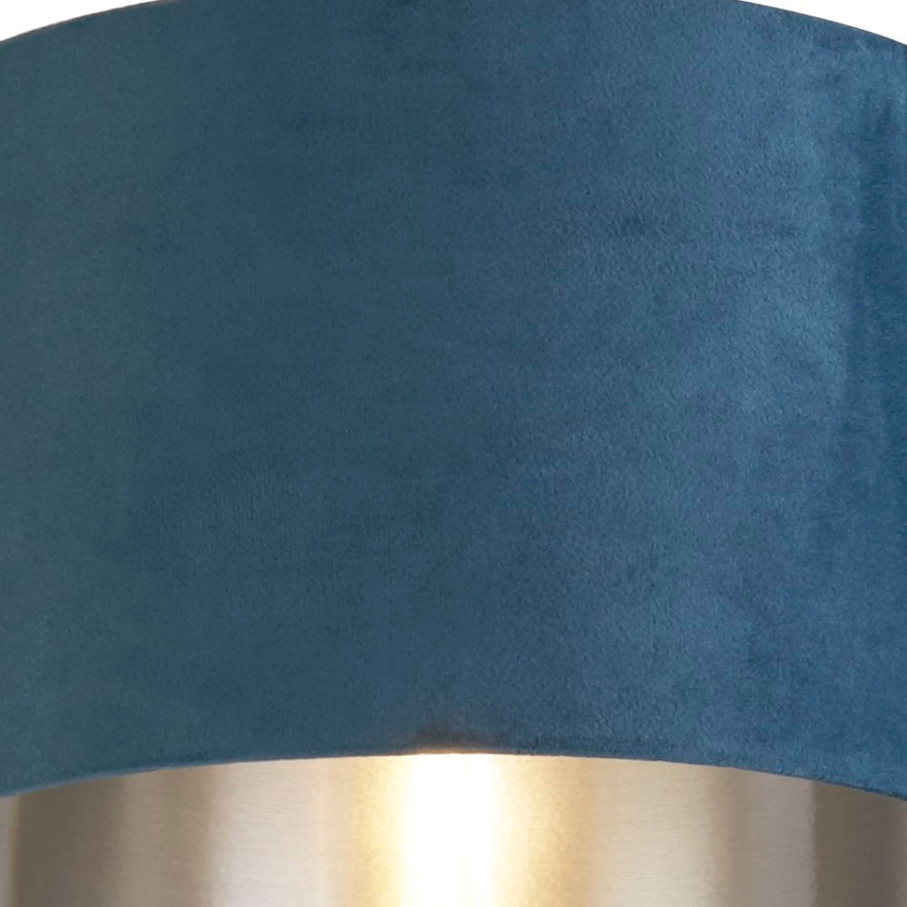 Teal Blå Sammet Vintage Easy Fit Trumlampa Skärm med Silver Inredning 28cm