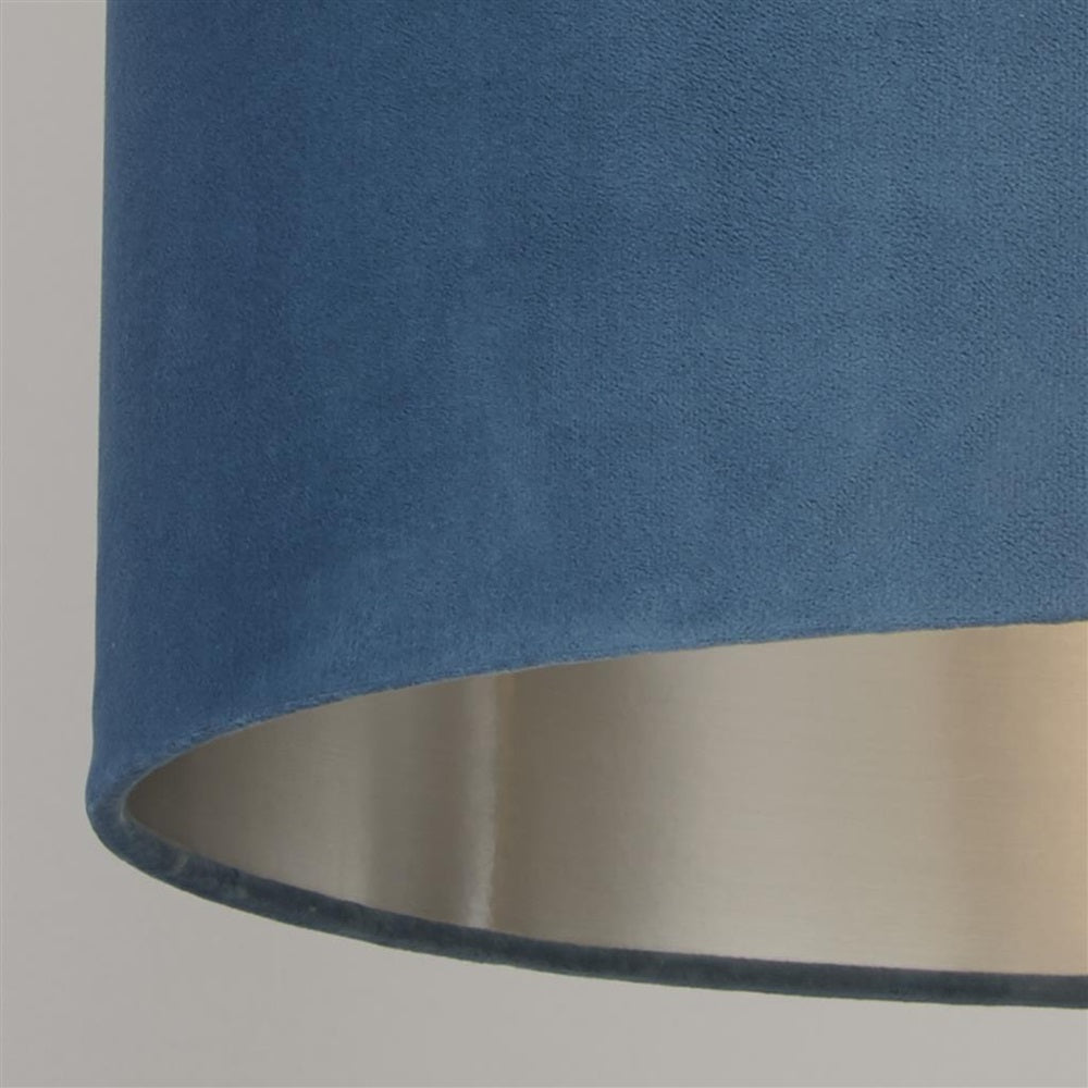 Teal Blå Sammet Vintage Easy Fit Trumlampa Skärm med Silver Inredning 28cm