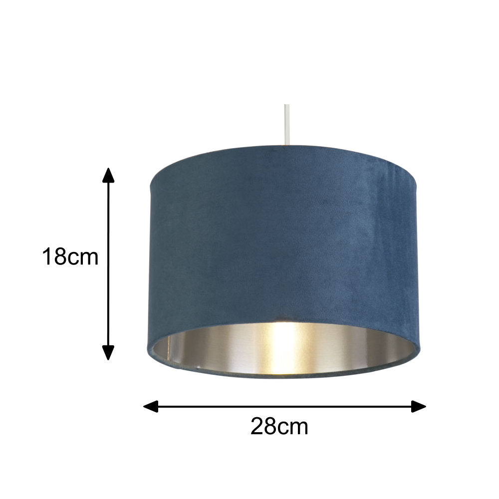 Teal Blå Sammet Vintage Easy Fit Trumlampa Skärm med Silver Inredning 28cm