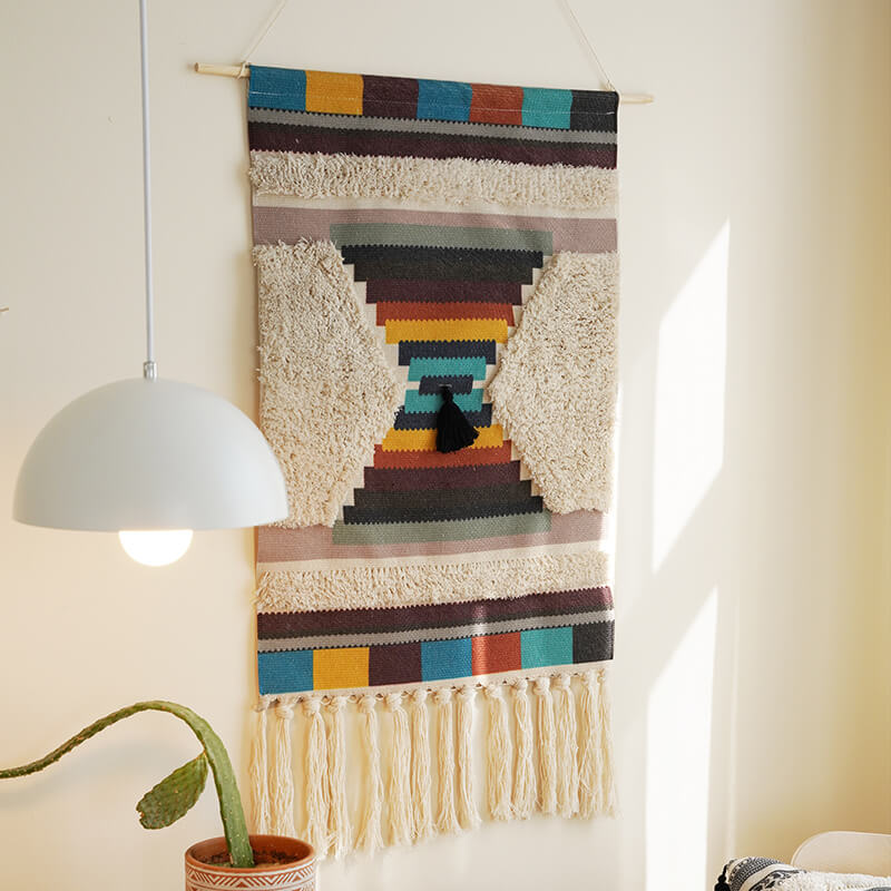 Handvävd geometrisk mönster tassel väggdekoration