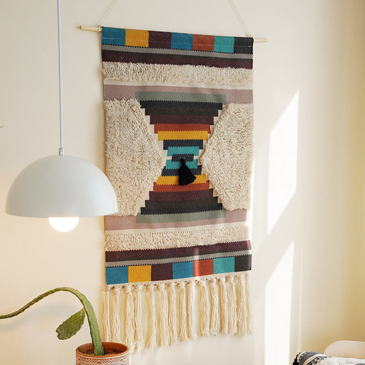Handvävd geometrisk mönster tassel väggdekoration