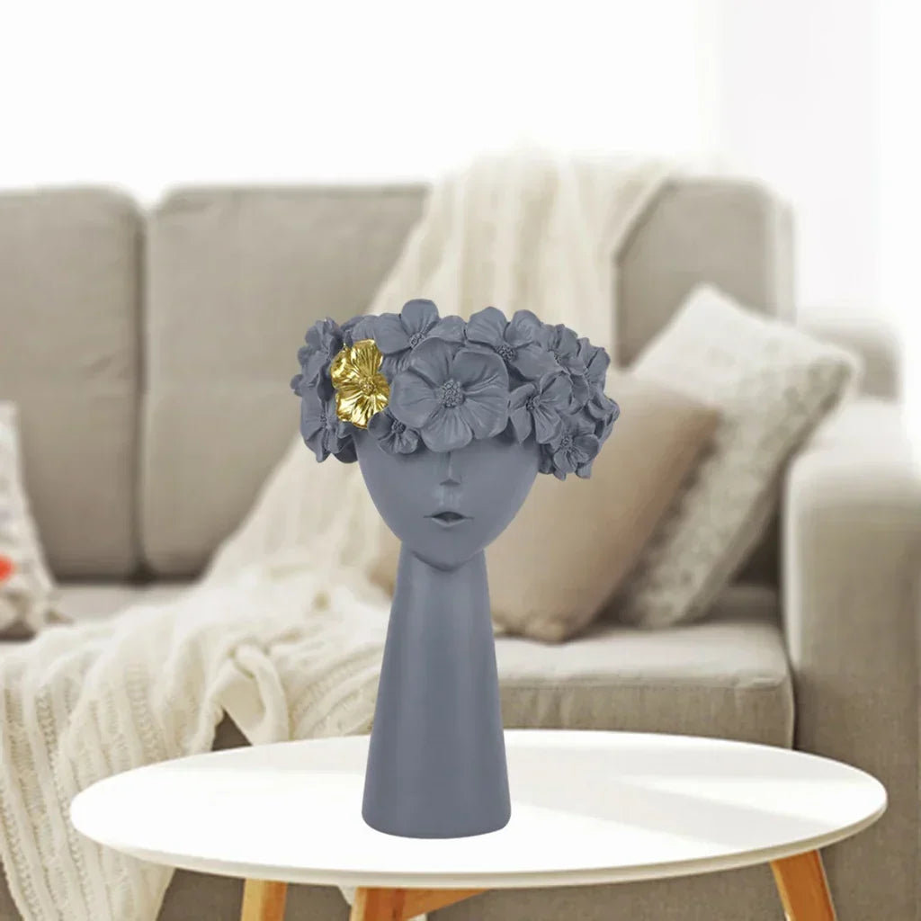 Nordisk Flickhuvud Blomvas Staty Blomvaser för Kontor Skrivbord Torkade Blommor Ornament Dekor Behållare