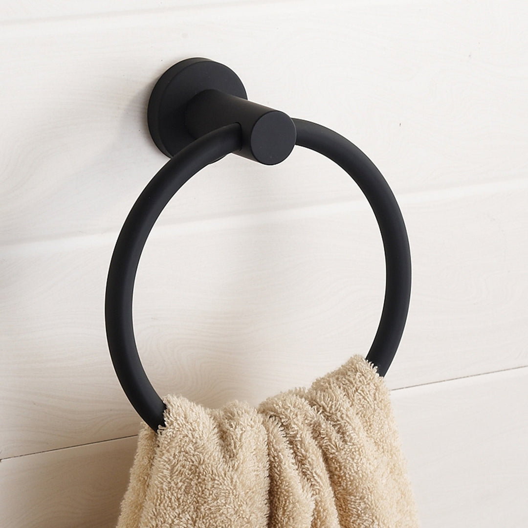 Handduksring i 304 rostfritt stål i krom, Rund enkel design, Svart, Europeiska badrumsaccessoarer, Rostfri