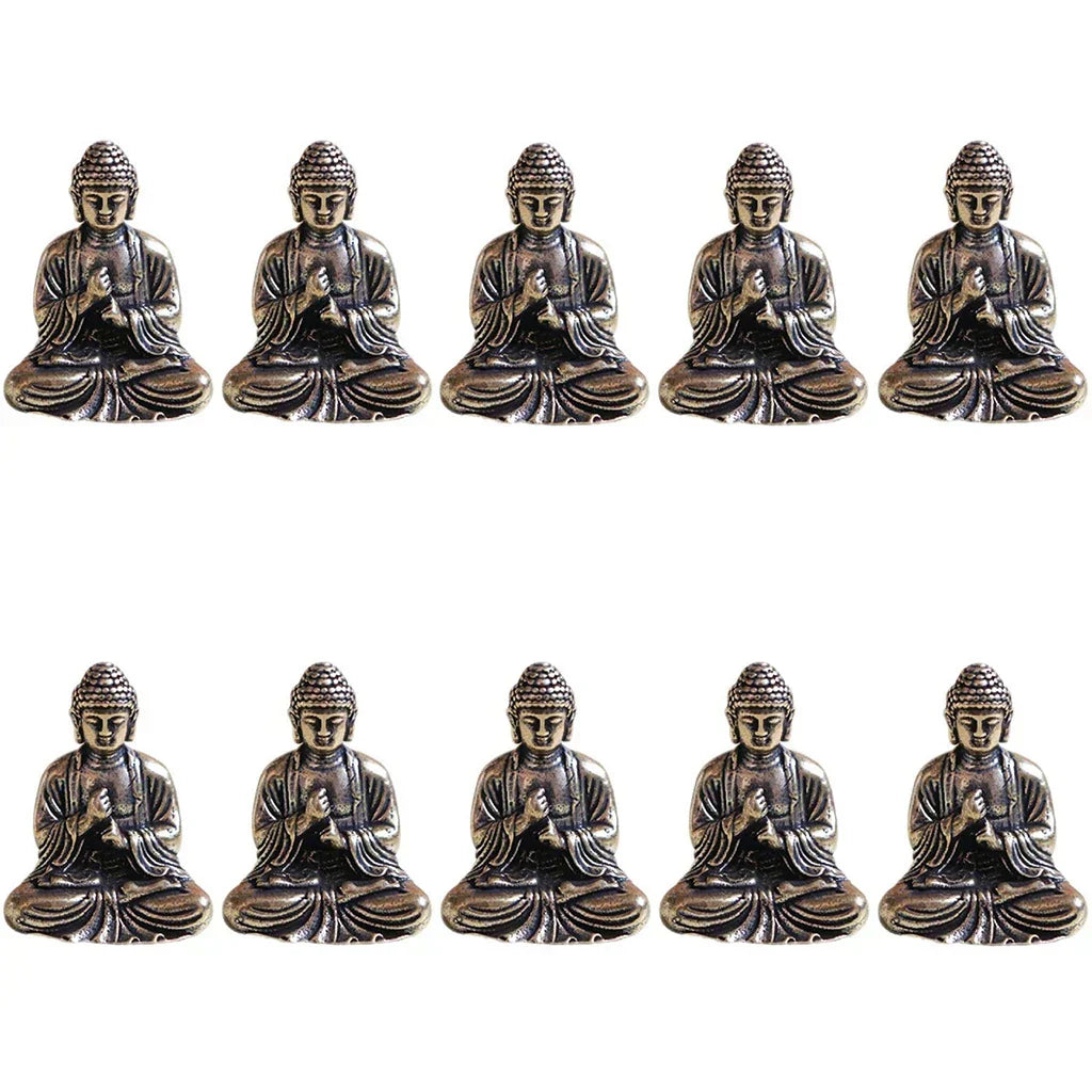 10 stycken mini mässings sittande Buddha-statyn figur för resande buddhism tillbedjan hem kontor skrivbord dekoration