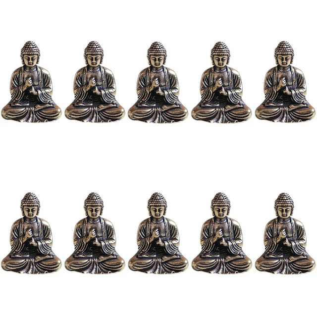 10 stycken mini mässings sittande Buddha-statyn figur för resande buddhism tillbedjan hem kontor skrivbord dekoration
