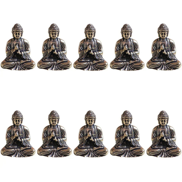 10 stycken mini mässings sittande Buddha-statyn figur för resande buddhism tillbedjan hem kontor skrivbord dekoration