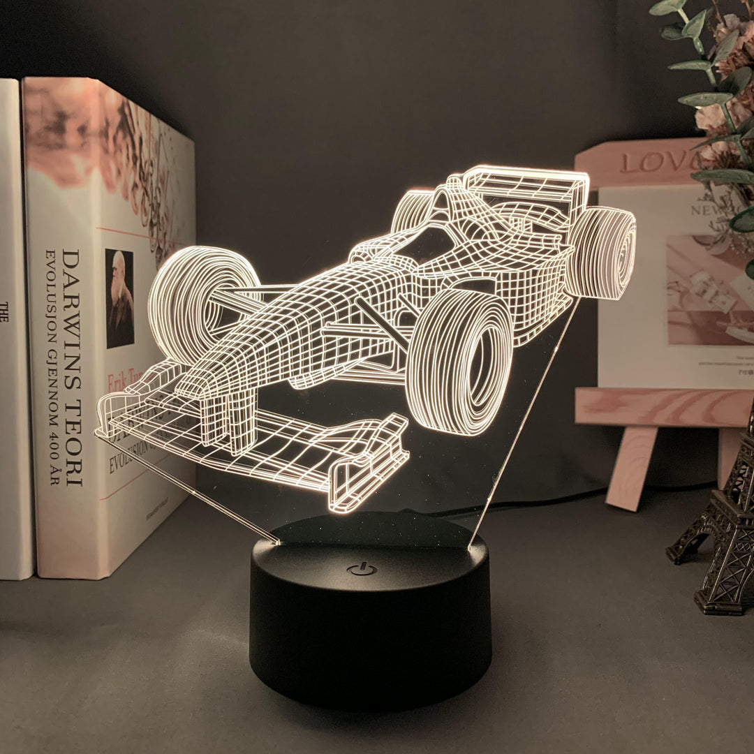 Formel-1-3D-Illusionslampa med färgläge
