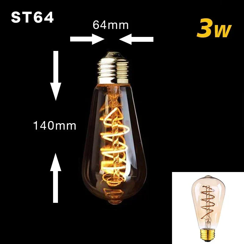 Dimbar Vintage LED-lampa (3W, E27-fäste) - Guldspiraltråd för Kandelabrar &amp; Dekorativ Belysning
