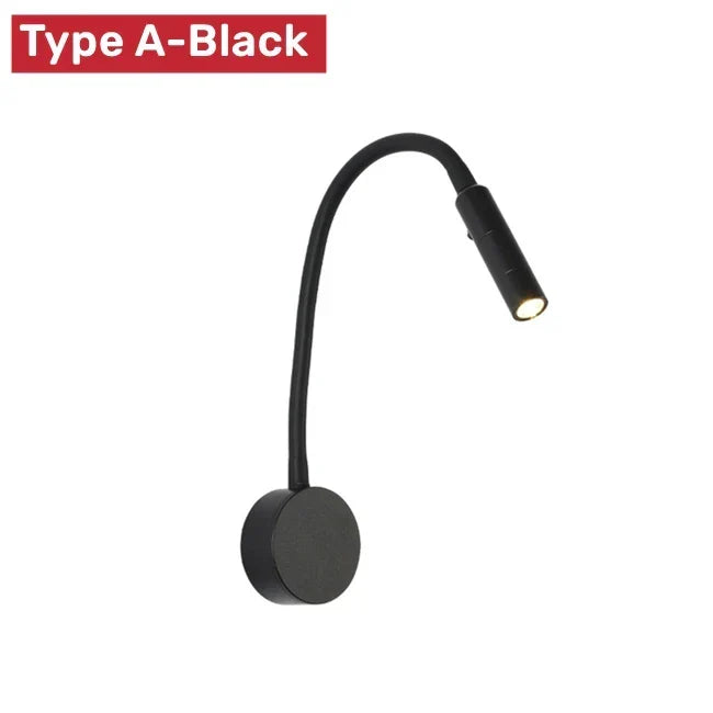Modern flexibel LED-läslampa för vägg med strömbrytare för sovrum och kontor - 1W/3W